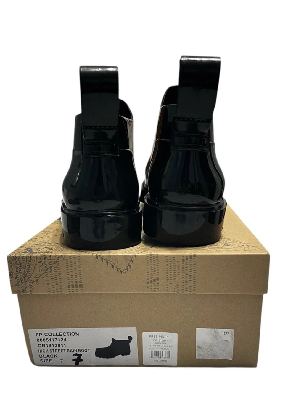 Free People High Street Black Chunky Rain Boots – Glossy Waterproof Style